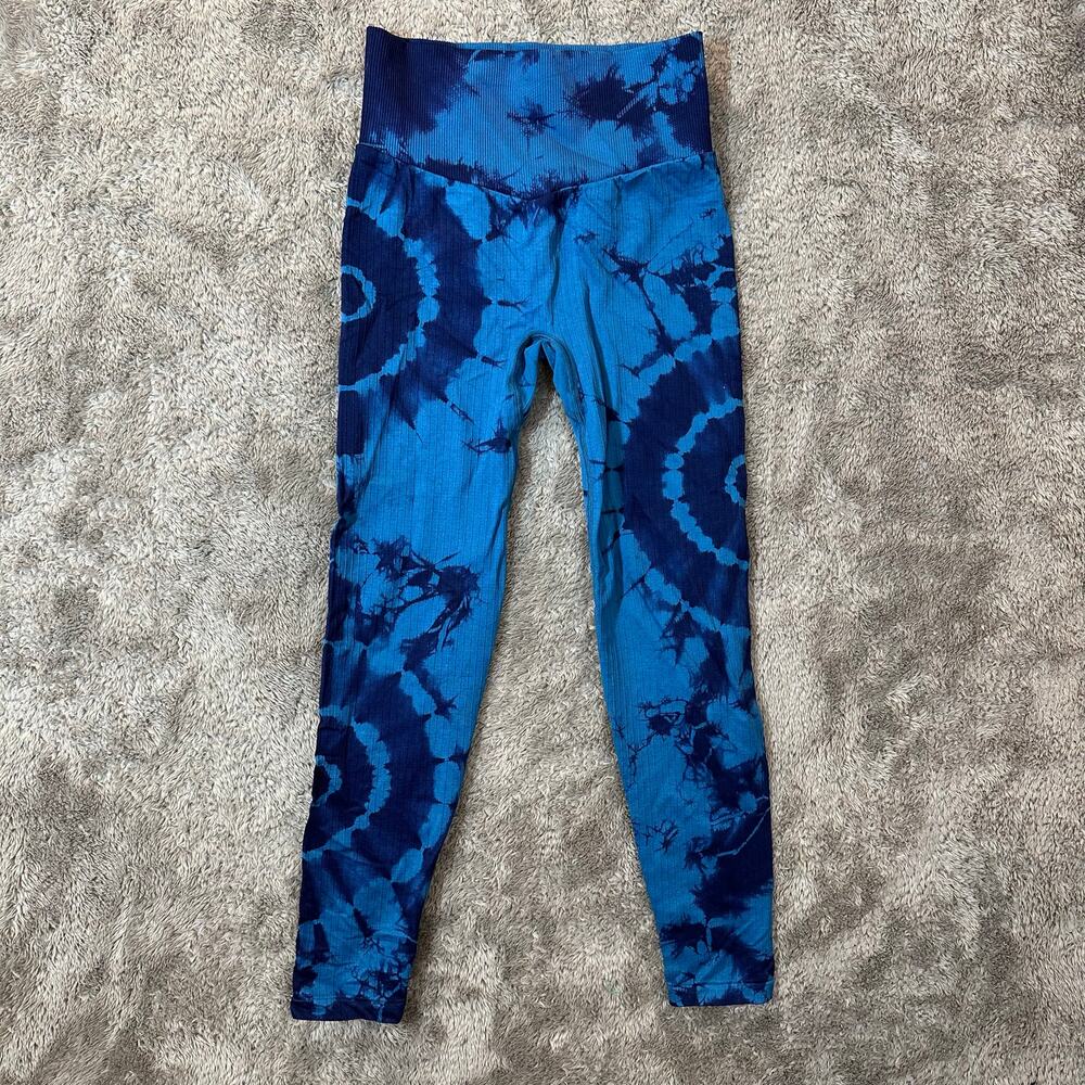 Victoria's Secret Pink Active Blue Tie Dye Ribbed Cropped Leggings XS - Picture 1 of 9